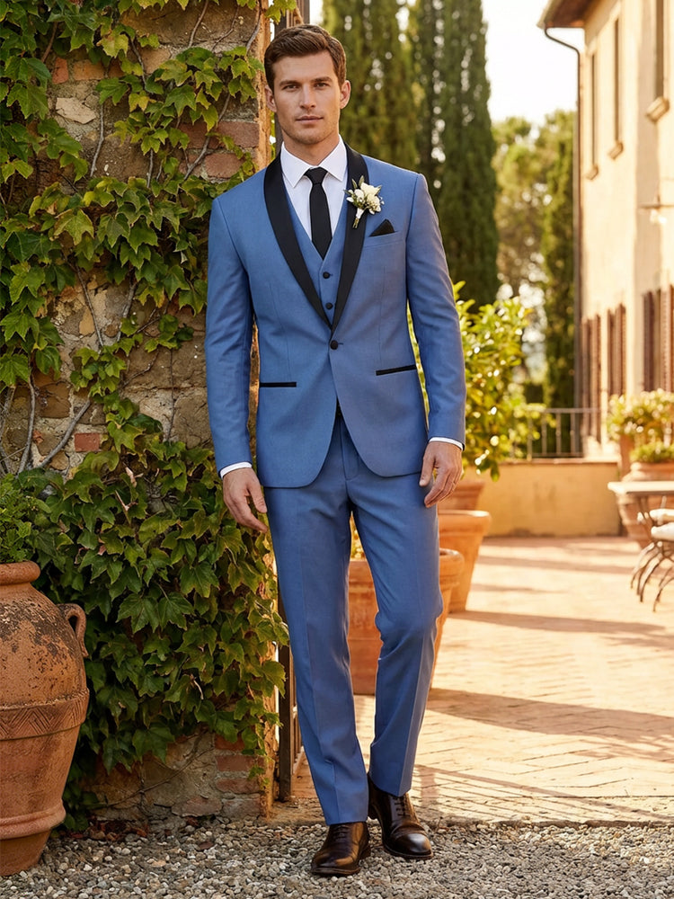 Men's 3 Pieces Shawl Lapel Slim Fit Single Breasted Wedding Prom Formal Suits