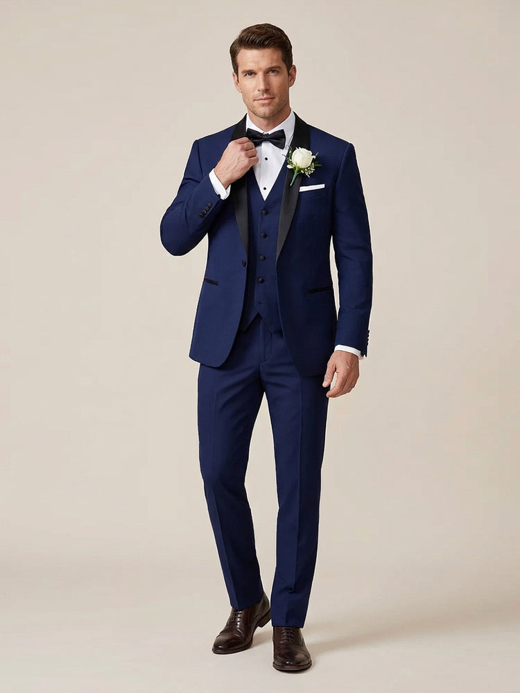 Men's Blend Shawl Lapel Slim Fit Elegant Wedding Party Black Tie Suits