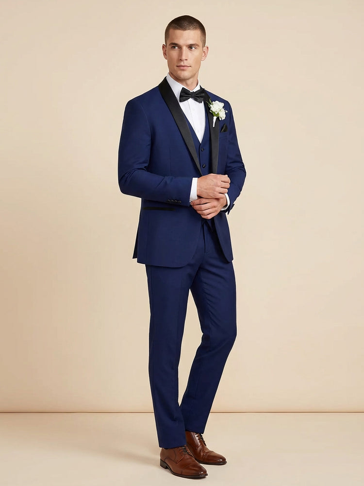 Men's Blend Shawl Lapel Slim Fit Elegant Wedding Party Black Tie Suits