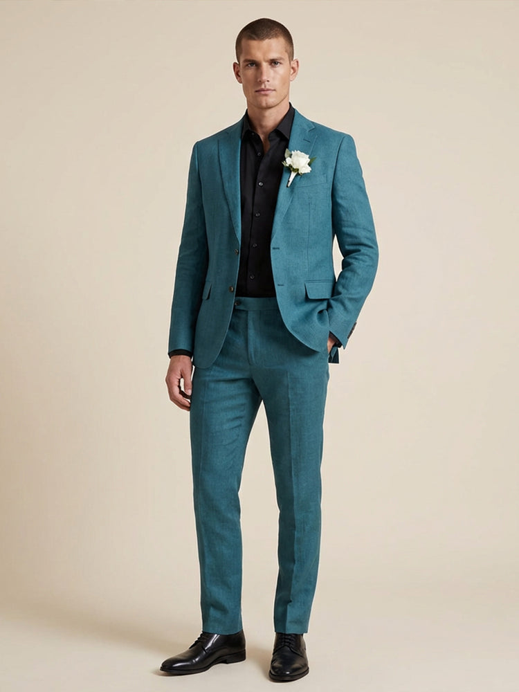 Men's 2 Pieces Linen Notch Lapel Summer Beach Wedding Casual Suits