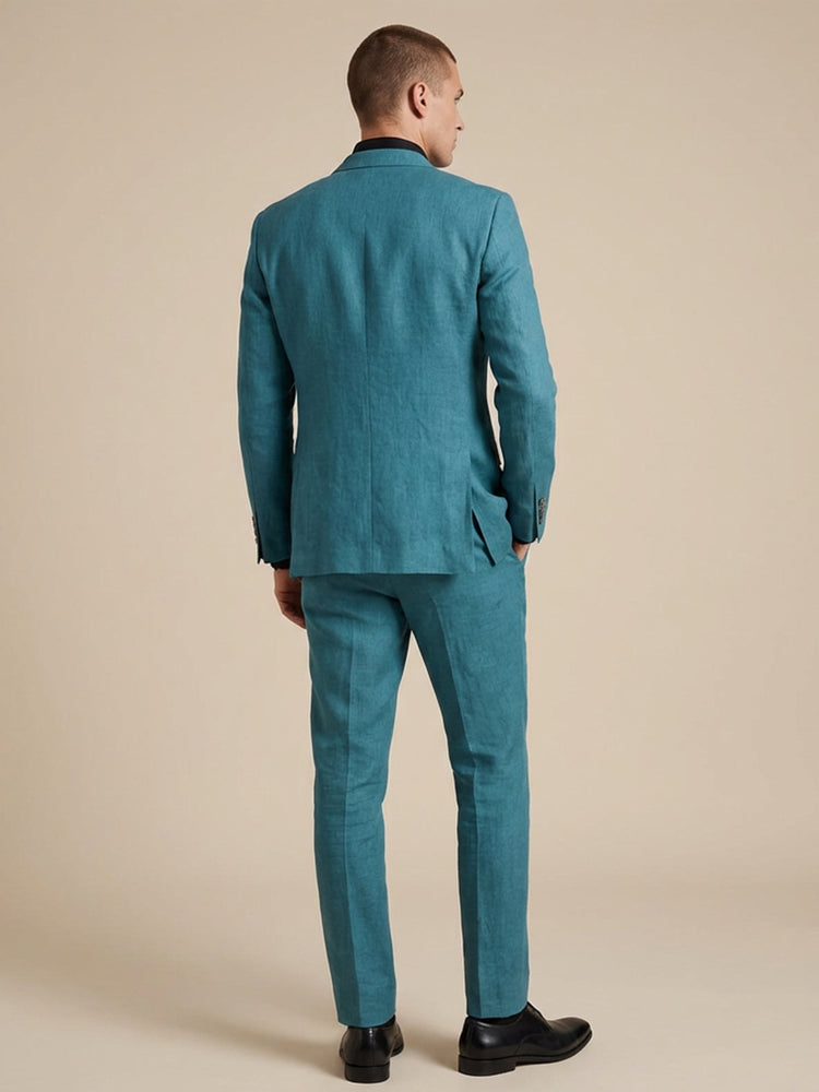Men's 2 Pieces Linen Notch Lapel Summer Beach Wedding Casual Suits