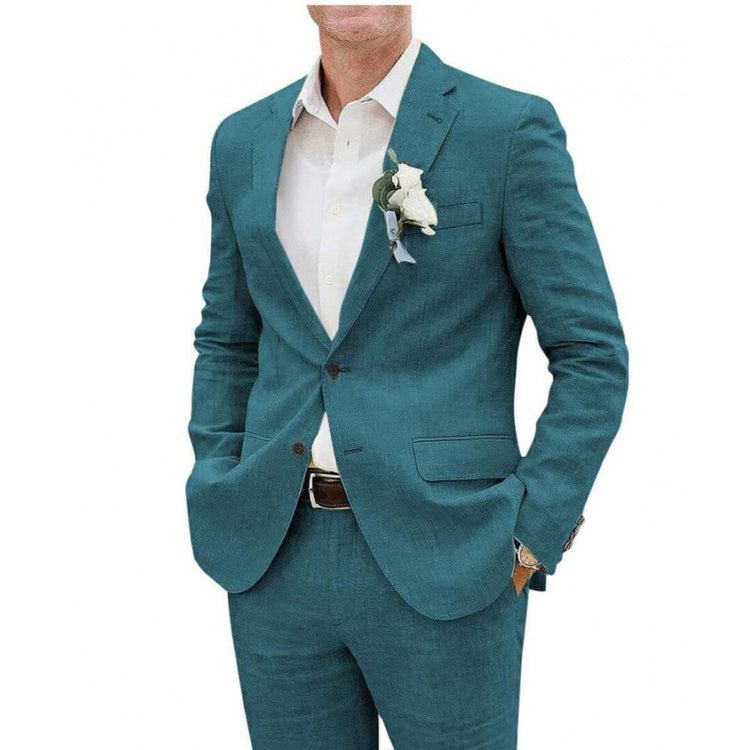 Men's 2 Pieces Linen Notch Lapel Summer Beach Wedding Casual Suits