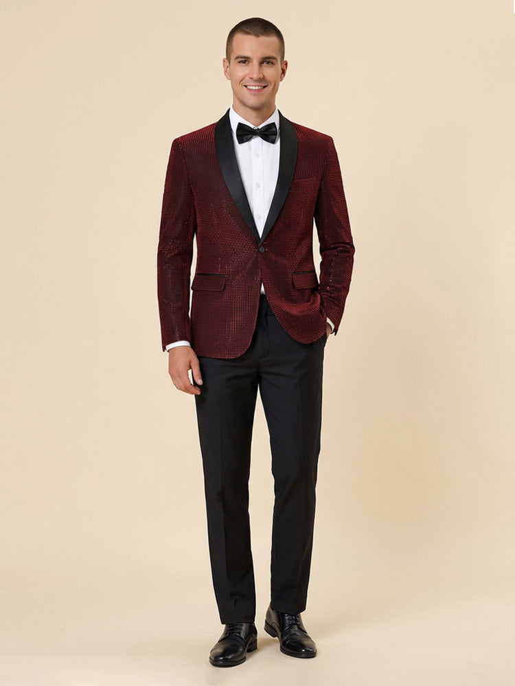 Men's 2 Pieces Sparkle Shawl Lapel Slim Fit Prom Party Formal Suits