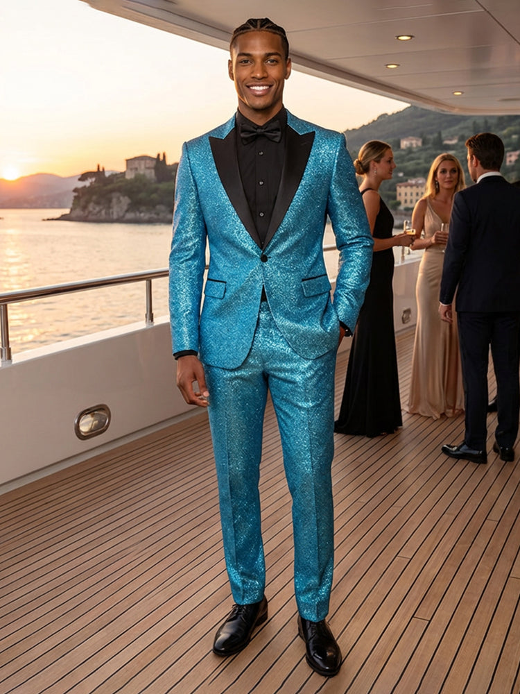 Men's 2 Pieces Shiny Shawl Lapel Prom Party Fashionable Suits