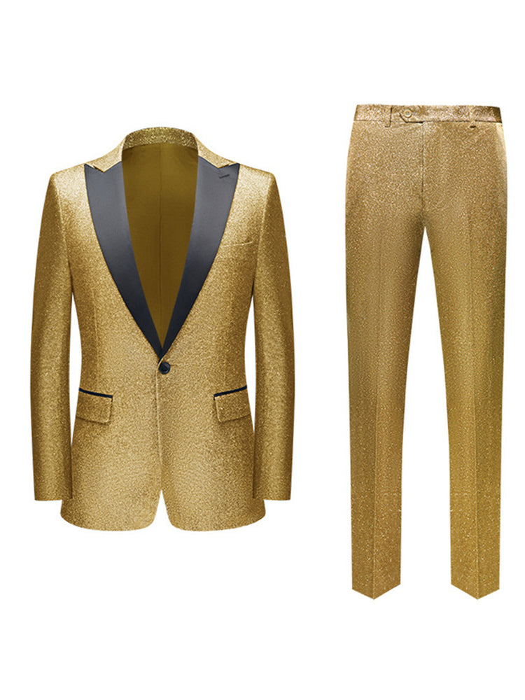 Men's 2 Pieces Shiny Shawl Lapel Prom Party Fashionable Suits