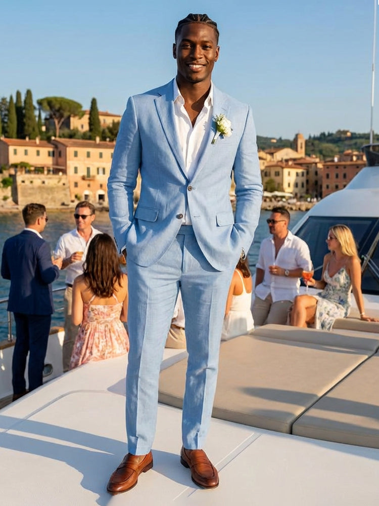 Men's Notch Lapel Slim Fit 2 Buttons Summer Wedding Casual Suits