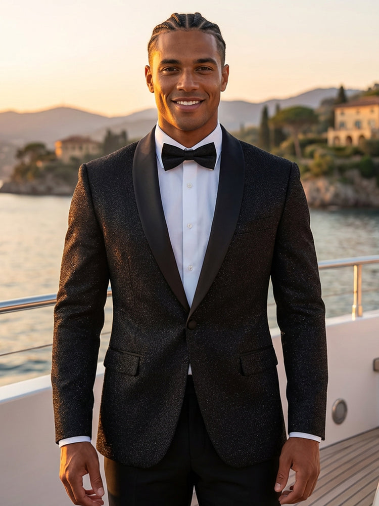 Men's Elegant Shiny Slim Fit Shawl Lapel Prom Party Formal Jacket