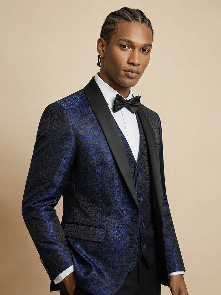 Men's 3 Pieces Jacquard Shawl Lapel Luxurious Wedding Formal Suits