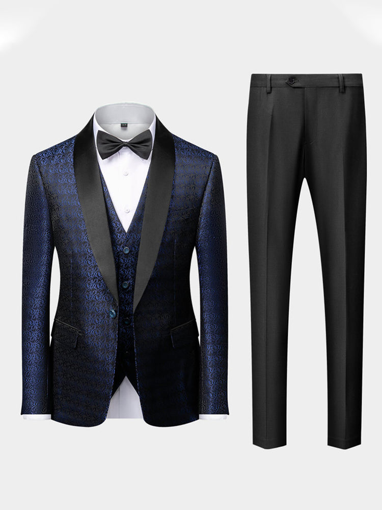 Men's 3 Pieces Jacquard Shawl Lapel Luxurious Wedding Formal Suits