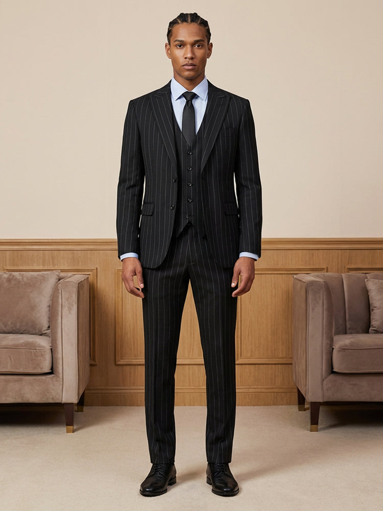 Men's 3 Pieces Pinstripe Slim Fit Business Wedding Formal Suits