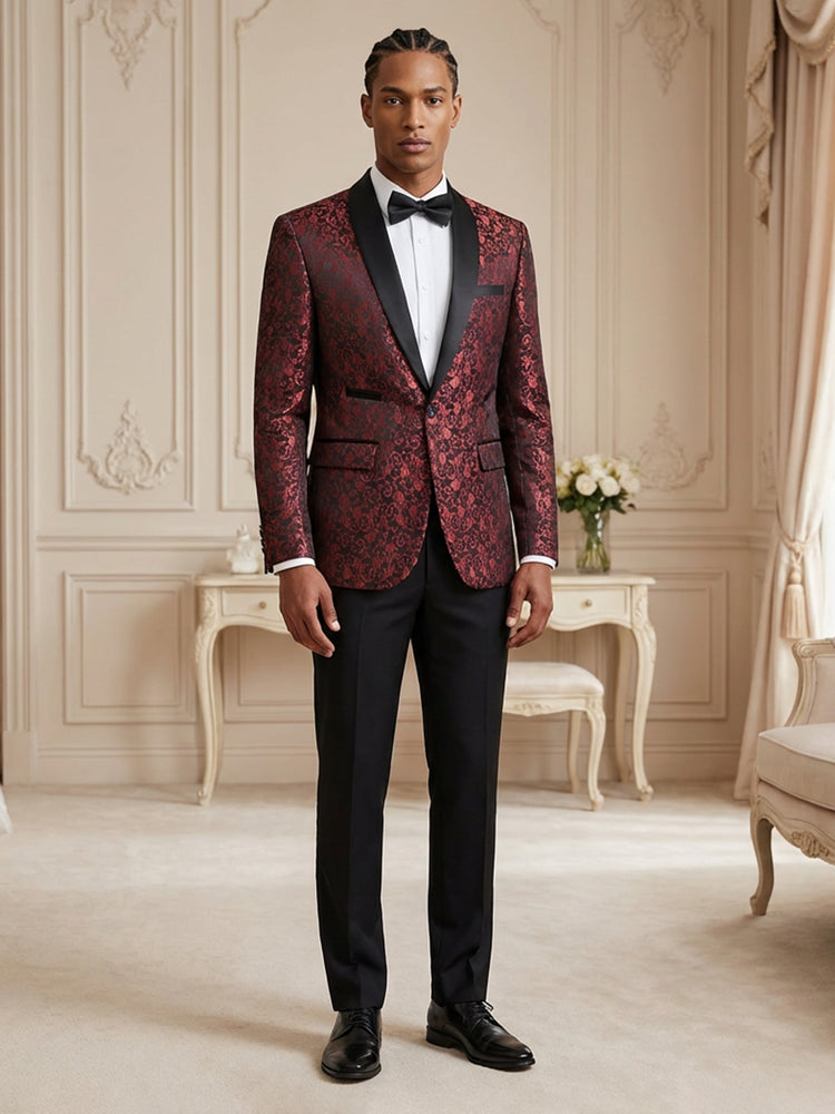 2 Pieces Jacquard Shawl Lapel Slim Fit Wedding Prom Formal Suits
