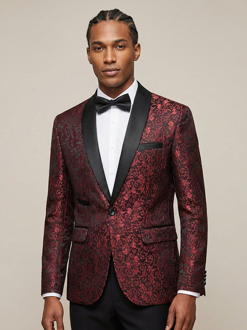 2 Pieces Jacquard Shawl Lapel Slim Fit Wedding Prom Formal Suits