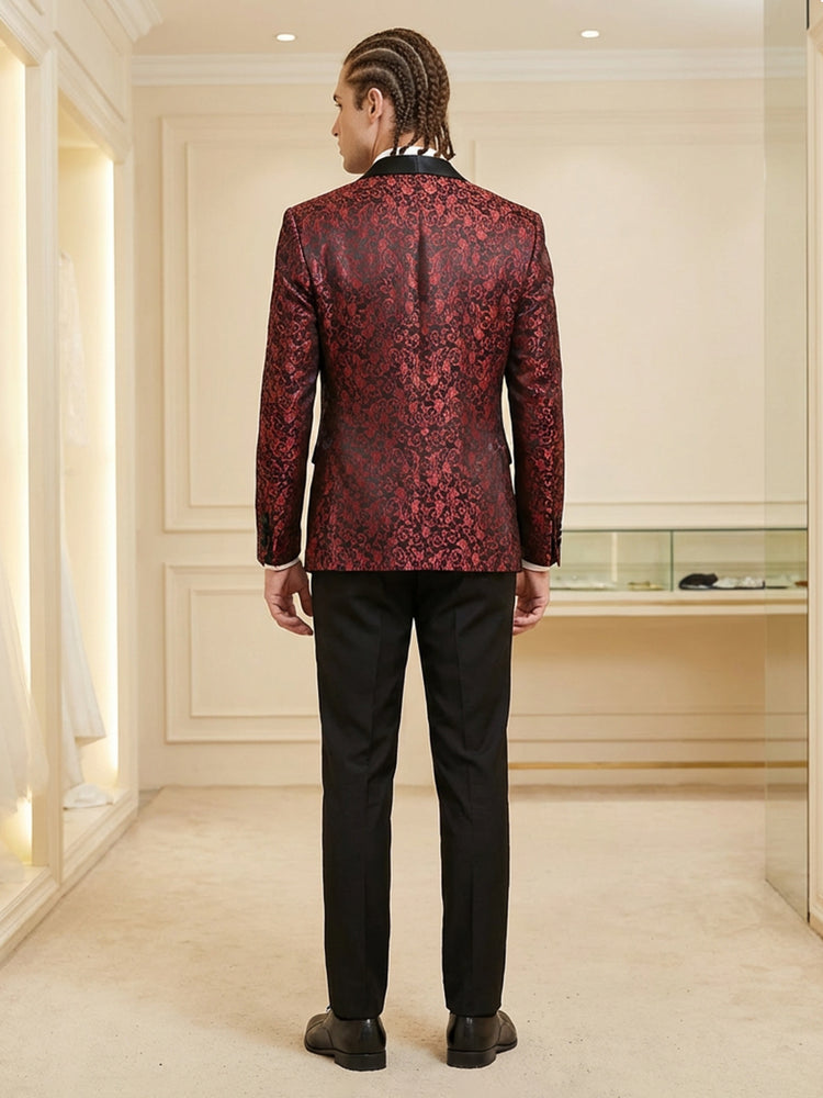 2 Pieces Jacquard Shawl Lapel Slim Fit Wedding Prom Formal Suits