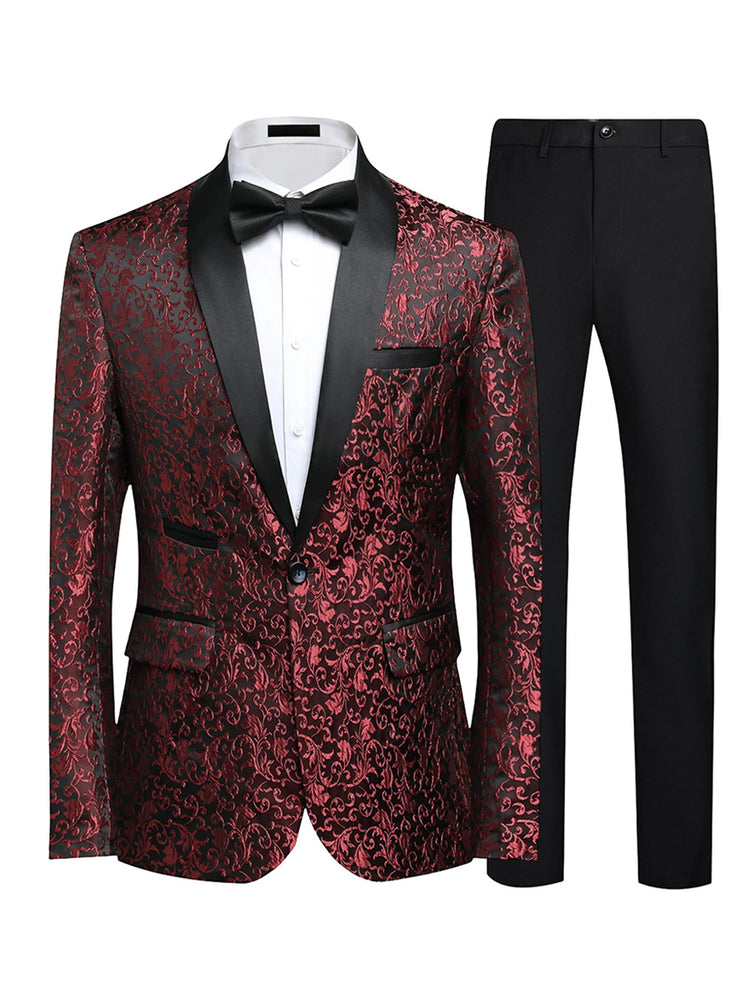 2 Pieces Jacquard Shawl Lapel Slim Fit Wedding Prom Formal Suits