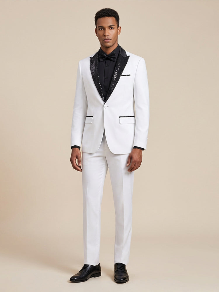 Men's Blocked Color Shawl Lapel Slim Fit Prom Formal Jacket with Sequin