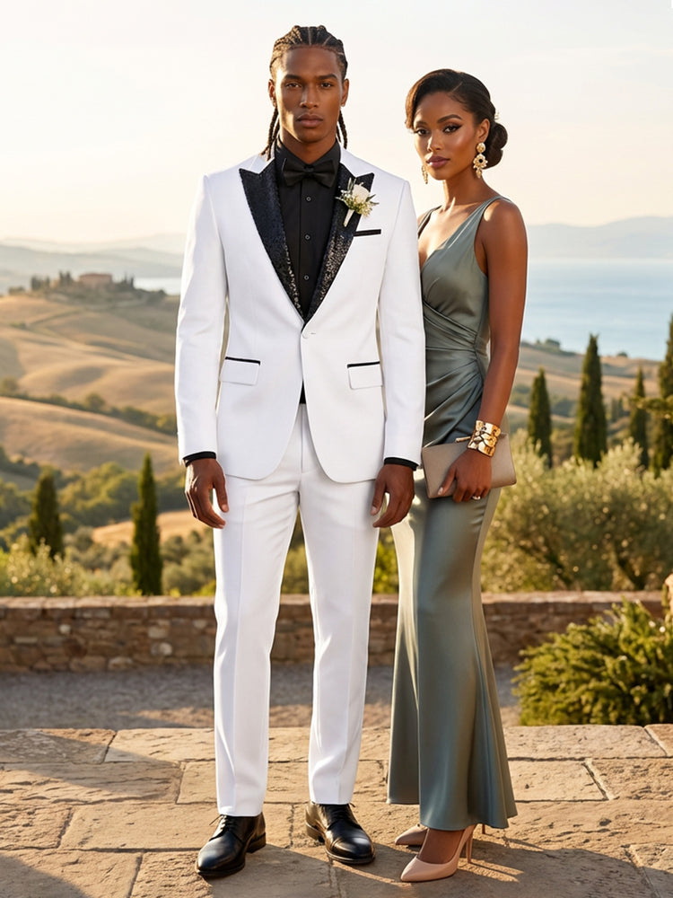 Men's Blocked Color Shawl Lapel Slim Fit Prom Formal Jacket with Sequin