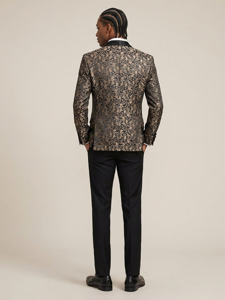 Men's Shawl Lapel Slim Fit Jacquard 2 Pieces Wedding Prom Formal Suits