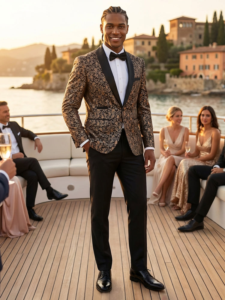 Men's Shawl Lapel Slim Fit Jacquard 2 Pieces Wedding Prom Formal Suits