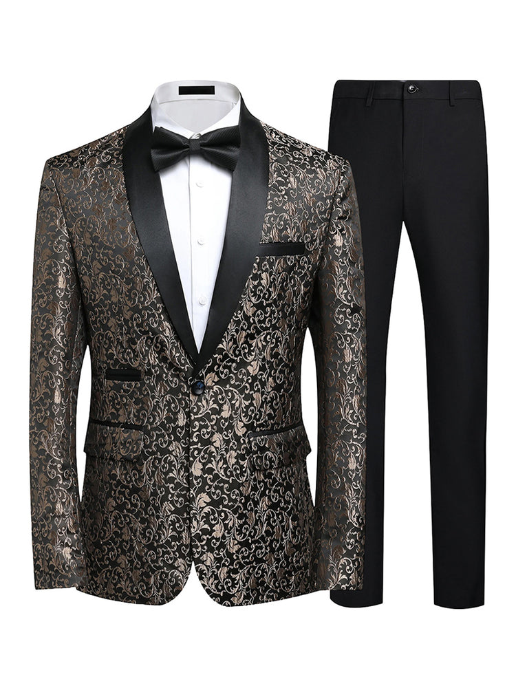 Men's Shawl Lapel Slim Fit Jacquard 2 Pieces Wedding Prom Formal Suits