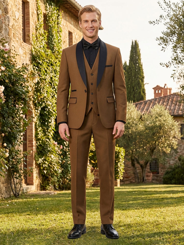 3 Pieces Shawl Lapel Single Breasted Wedding Prom Suits for Men