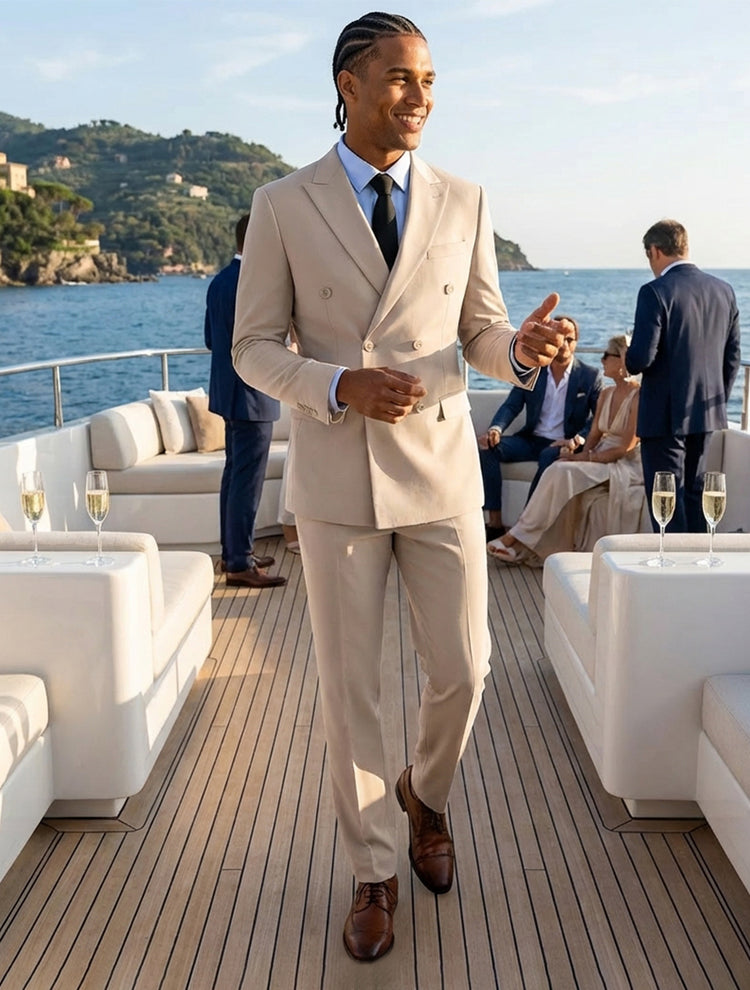 Men's Notch Lapel Double Breasted Business Wedding Formal Suits