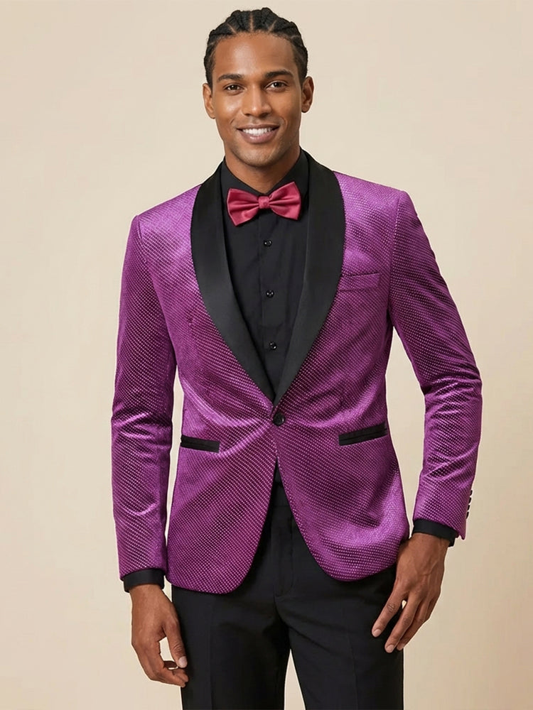 Men's Rhinestone Shawl Lapel Slim Fit Prom Party Jacket