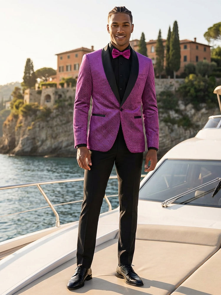 Men's Rhinestone Shawl Lapel Slim Fit Prom Party Jacket
