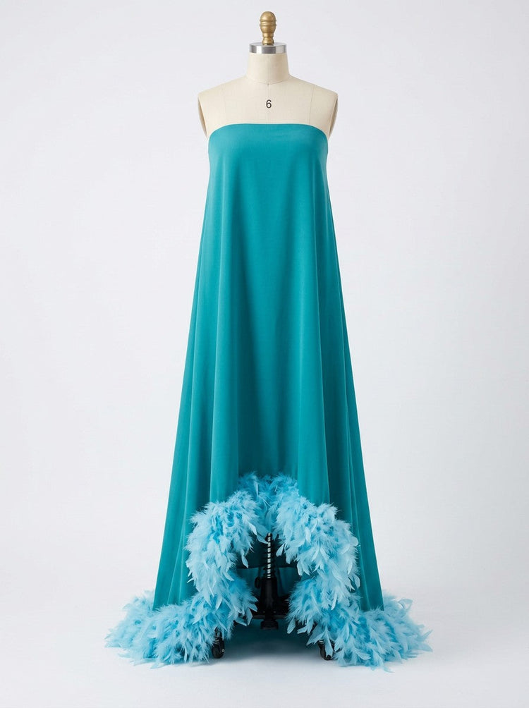 Strapless Chiffon Hi Low Evening Tent/ Trapeze /Tube Dresses with Feather