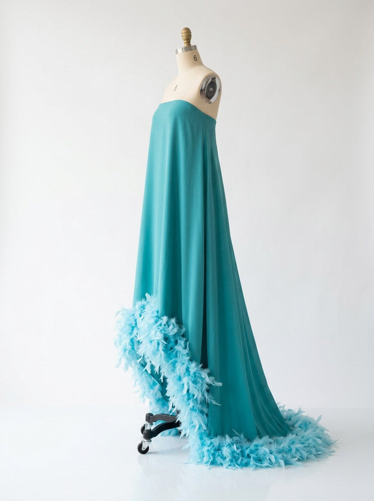 Strapless Chiffon Hi Low Evening Tent/ Trapeze /Tube Dresses with Feather