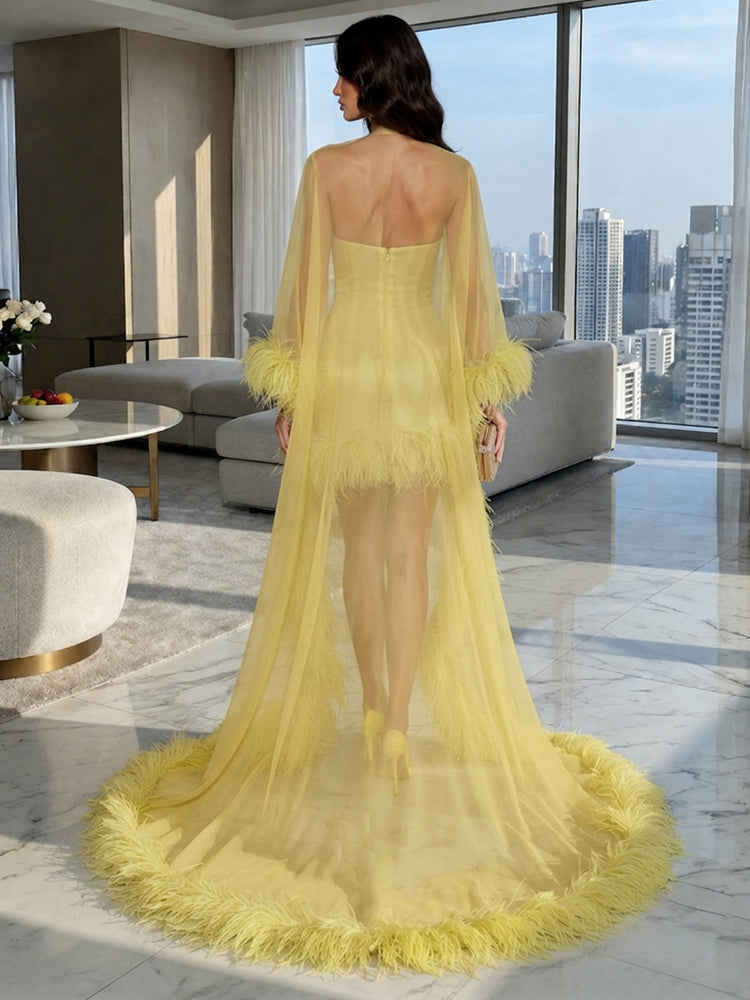 Chiffon Sheath Halter Evening Dresses with Sheer Chiffon Flowing Cape