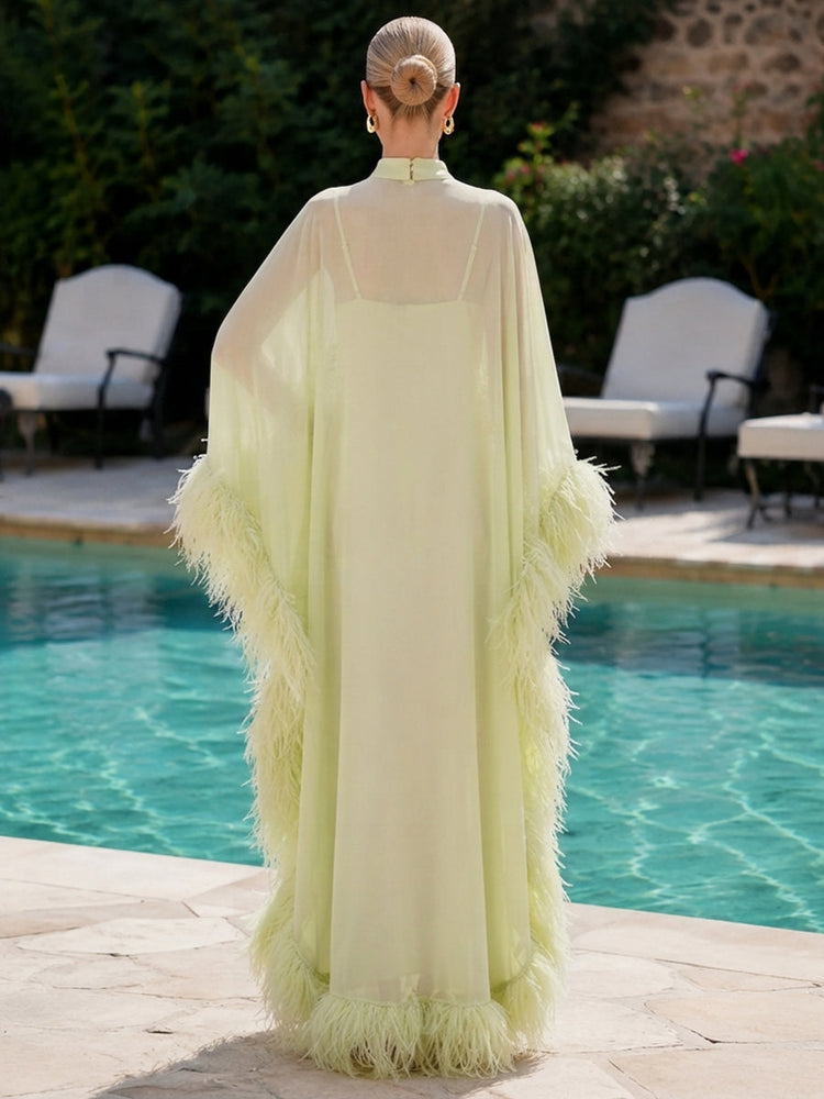 Chiffon A-Line High Neck Evening Dresses with Caps