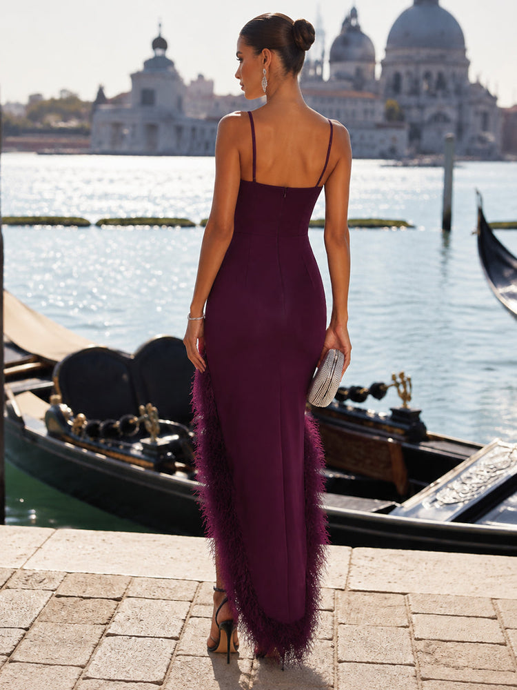 Satin Mermaid Spaghetti Straps Evening Dresses with Side Slit