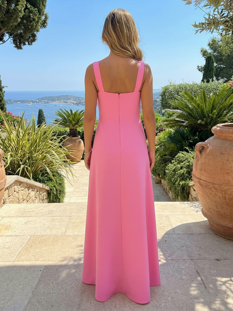 Jersey Square Neck Floor Length Formal Dresses with 3D Flowers