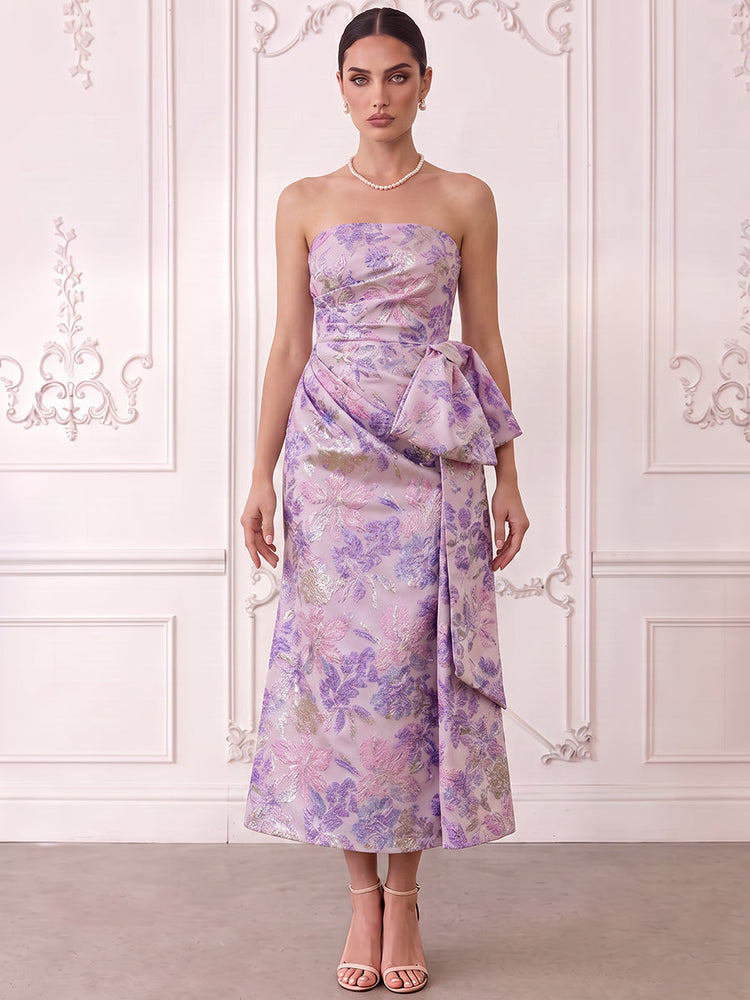 Jacquard Sheath Strapless Cocktail Dresses with Bow