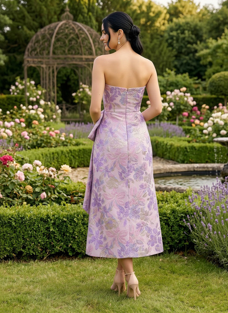 Jacquard Sheath Strapless Cocktail Dresses with Bow
