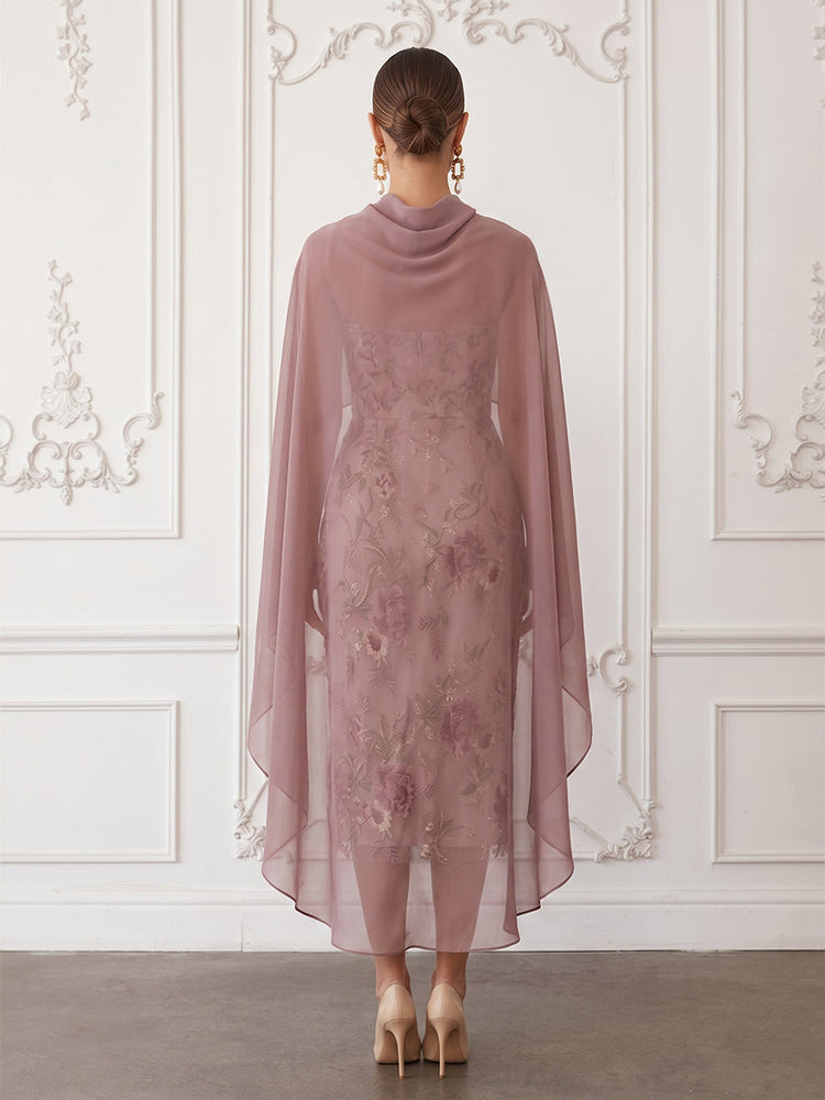 Tulle Sheath Strapless Cocktail Dresses with Floral Embroidery