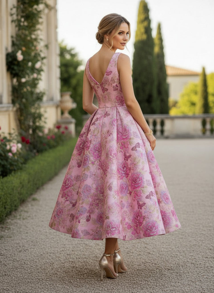 Jacquard A-Line V Neck Cocktail Cocktail Dresses with Bow