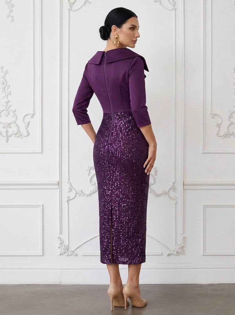 Sequin Sheath V Neck Cocktail Dresses with Splicing