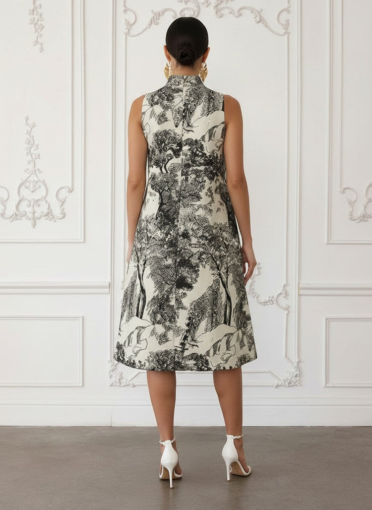 Jacquard A-Line High Neck Cocktail Dresses with Floral Print