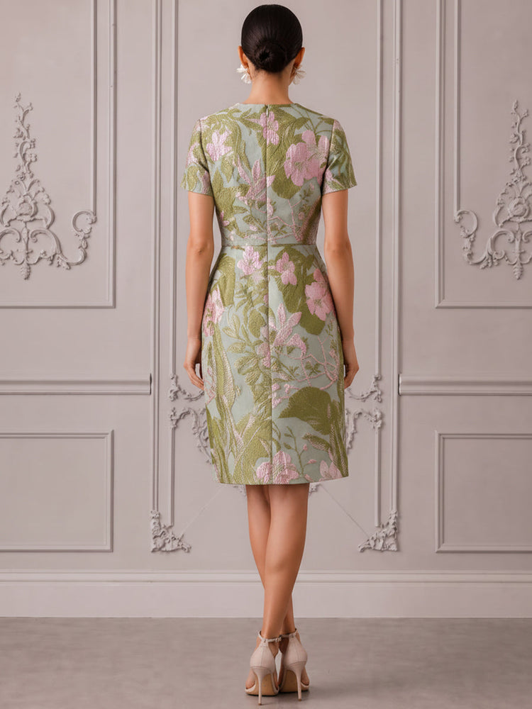 Jacquard A-Line V Neck Cocktail Dresses with Ruffles