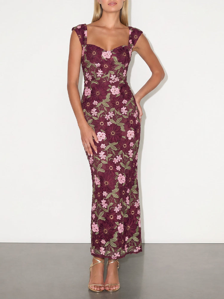 3D Flower Lace Sheath Sweetheart Midi Cocktail Dresses with Floral Embroidery