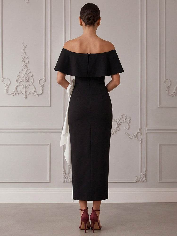 Jersey Sheath Off Shoulder Cocktail Dresses with Oversized Bow