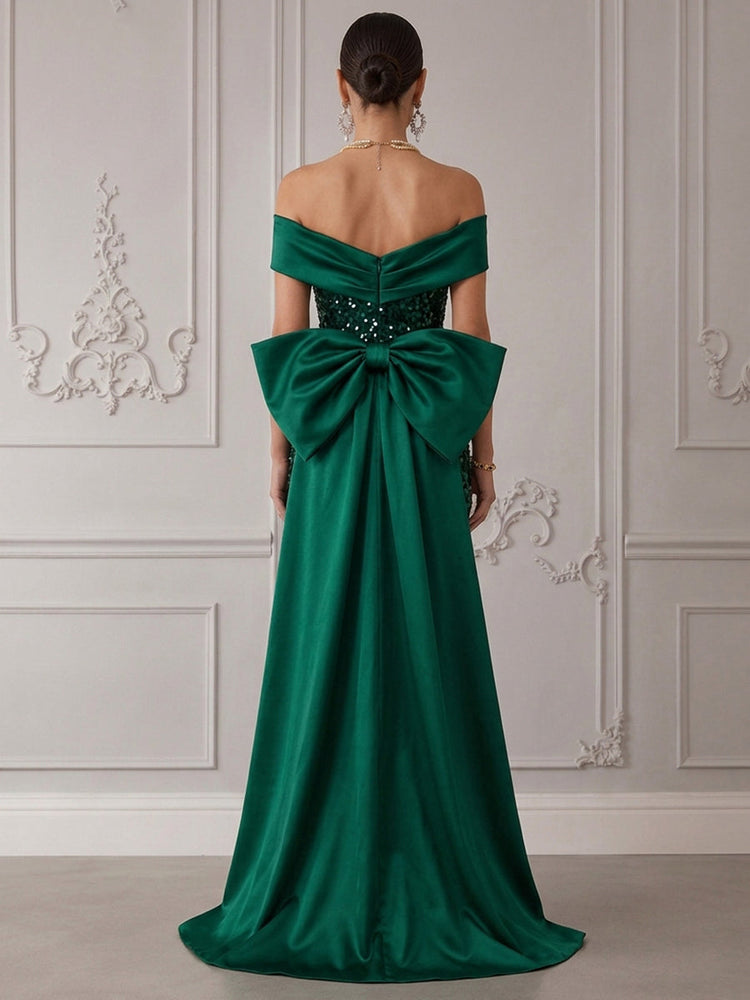 Sequins Mermaid Off Shoulder Cocktail Dresses with Oversized Bow