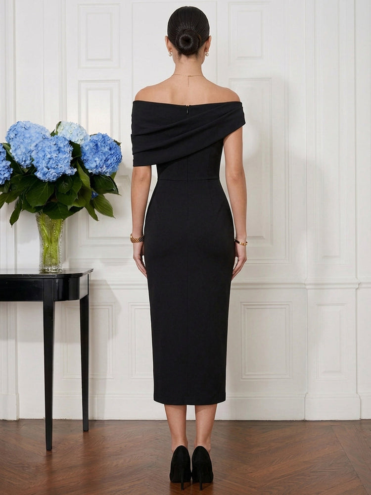 Jersey Sheath Off Shoulder Cocktail Dresses with Front Slit