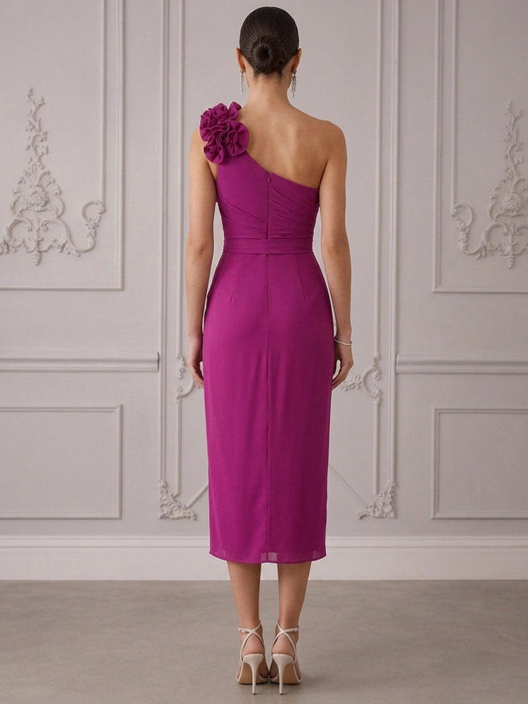 Jersey Sheath One Shoulder Cocktail Dresses with 3D Flowers
