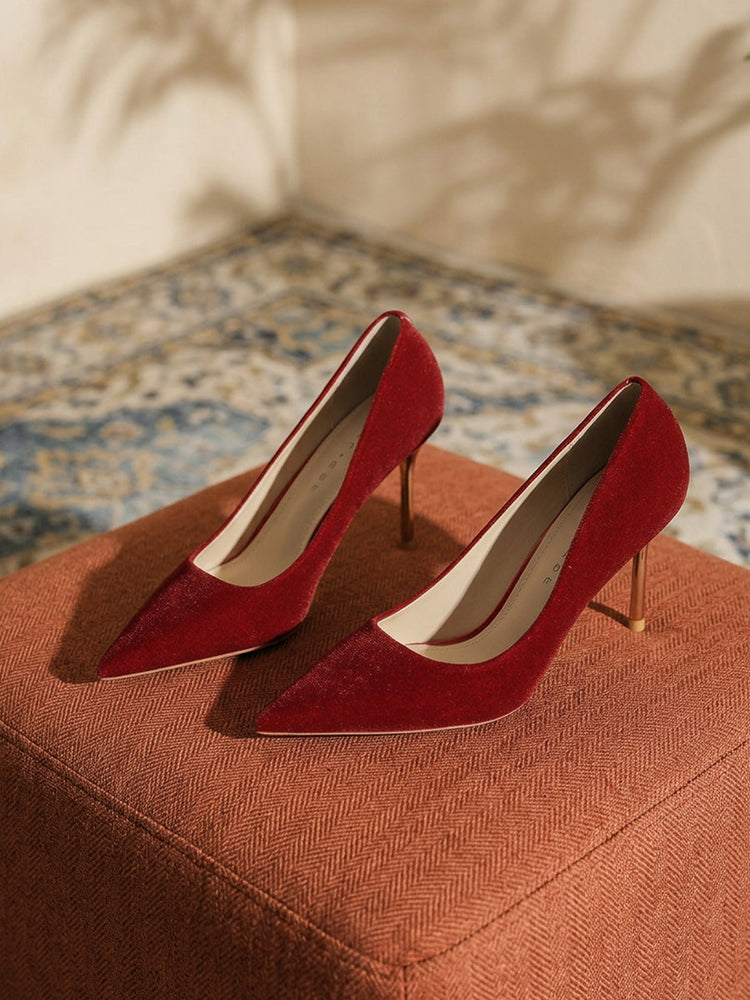 Velvet Pointed Toe Stiletto Pumps