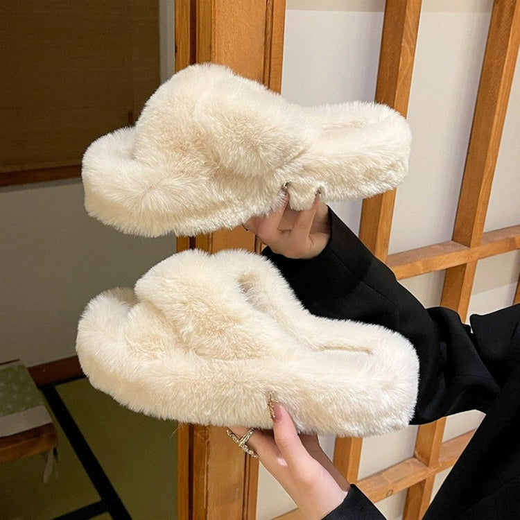 Fuzzy Slippers Women Cross Strap Low Thick Sole Outdoor Indoor