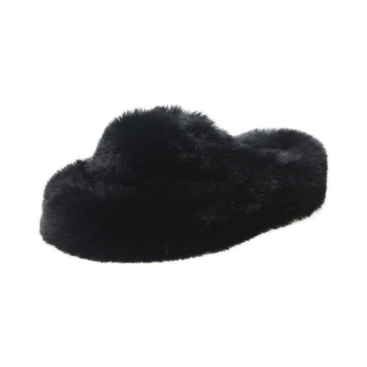 Fuzzy Slippers Women Cross Band Thick Sole
