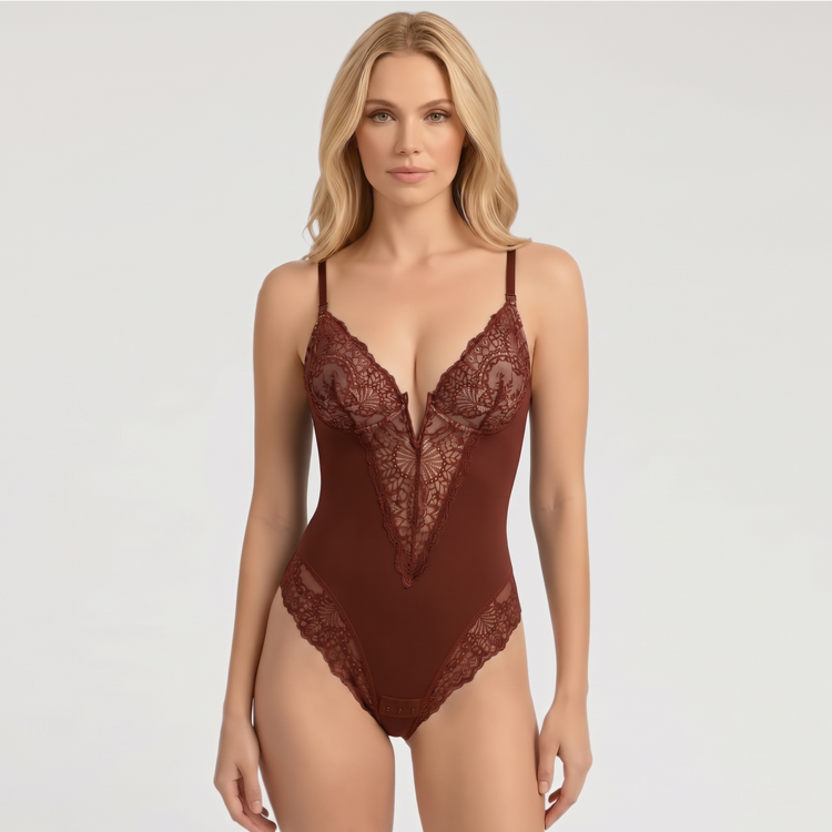Contrast Lace Crotch Opening Cami Shapewear Bodysuit