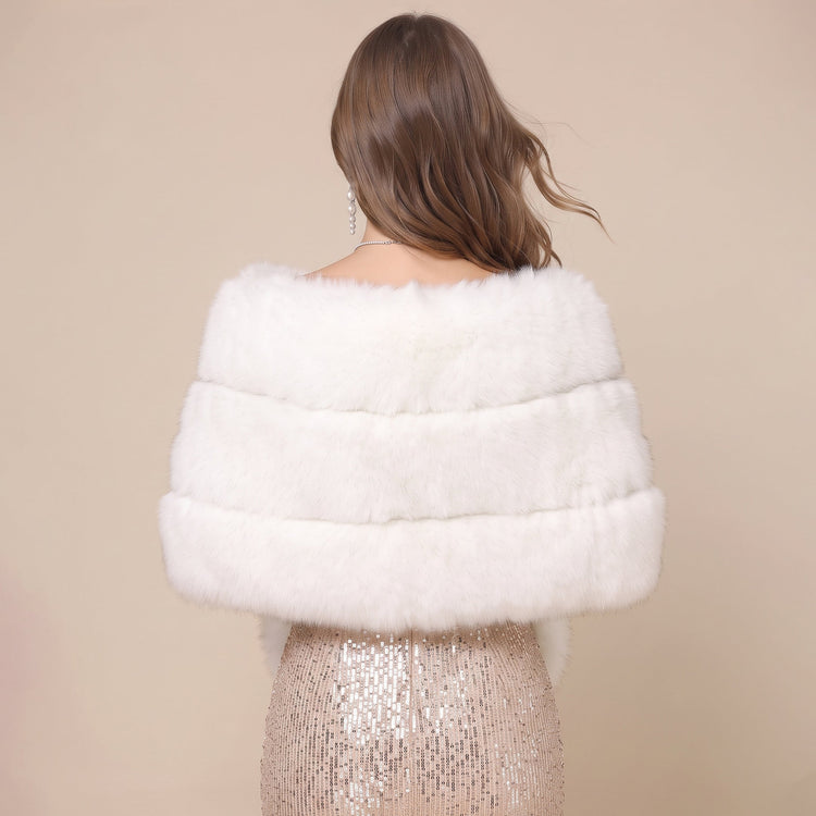 Elegant Faux Fox Fur Bridal Wrap Shawl for Formal Occasions